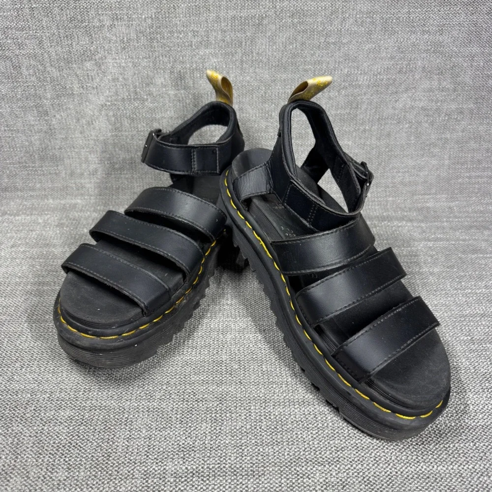 Dr. Martens Blaire Black Hydro Leather Platform Gladiator Sandals Womens 7